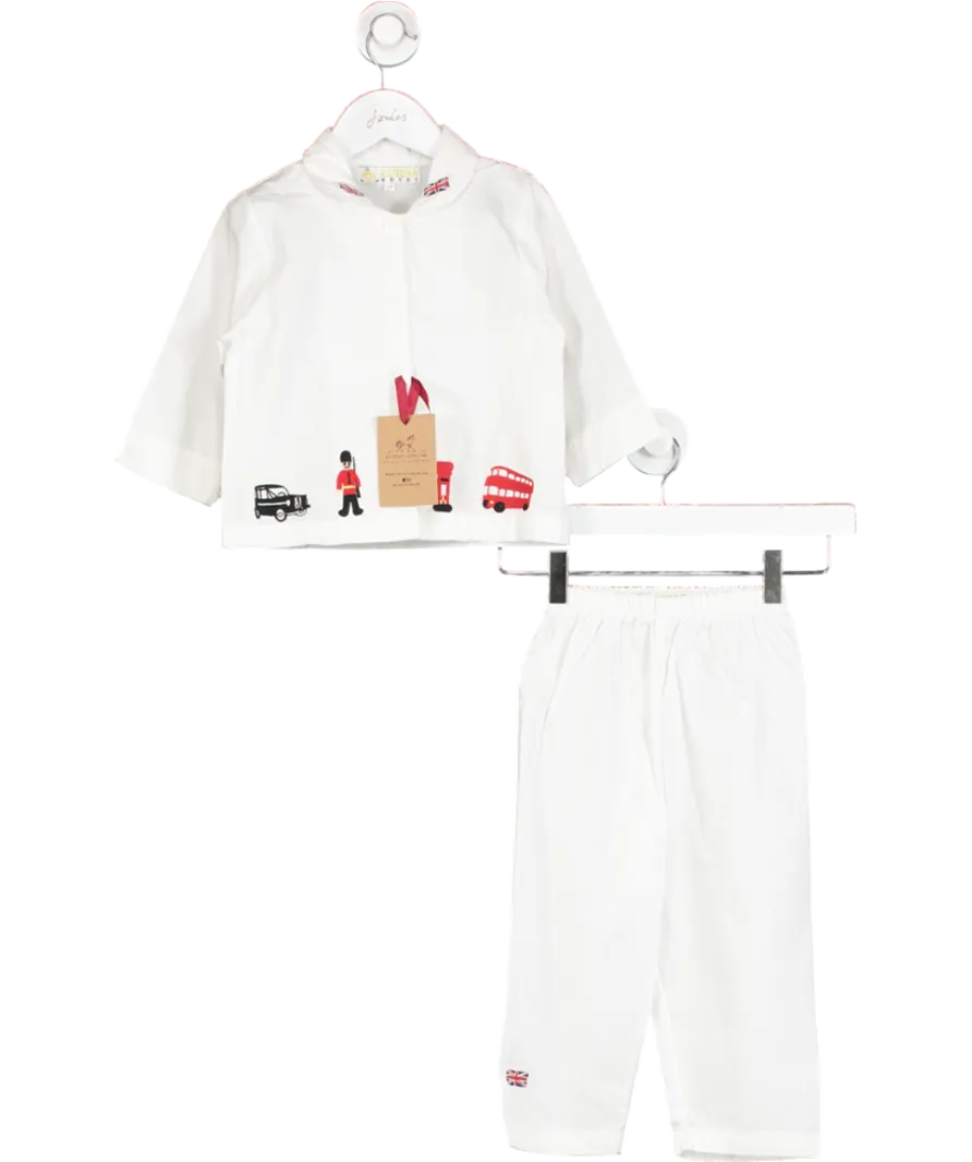 Aurora Royal White Soldier Embroidered Cotton Pyjama Set With Bag 2 Years