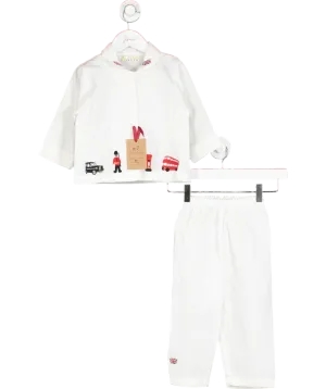 Aurora Royal White Soldier Embroidered Cotton Pyjama Set With Bag 2 Years