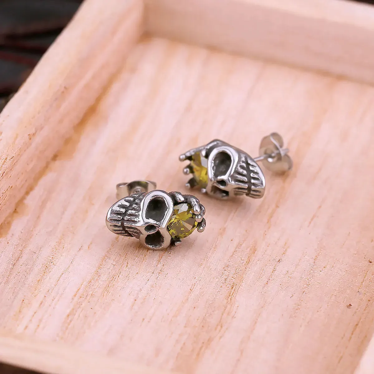 Fashion Zircon Inlay Skull Stud Viking Earrings