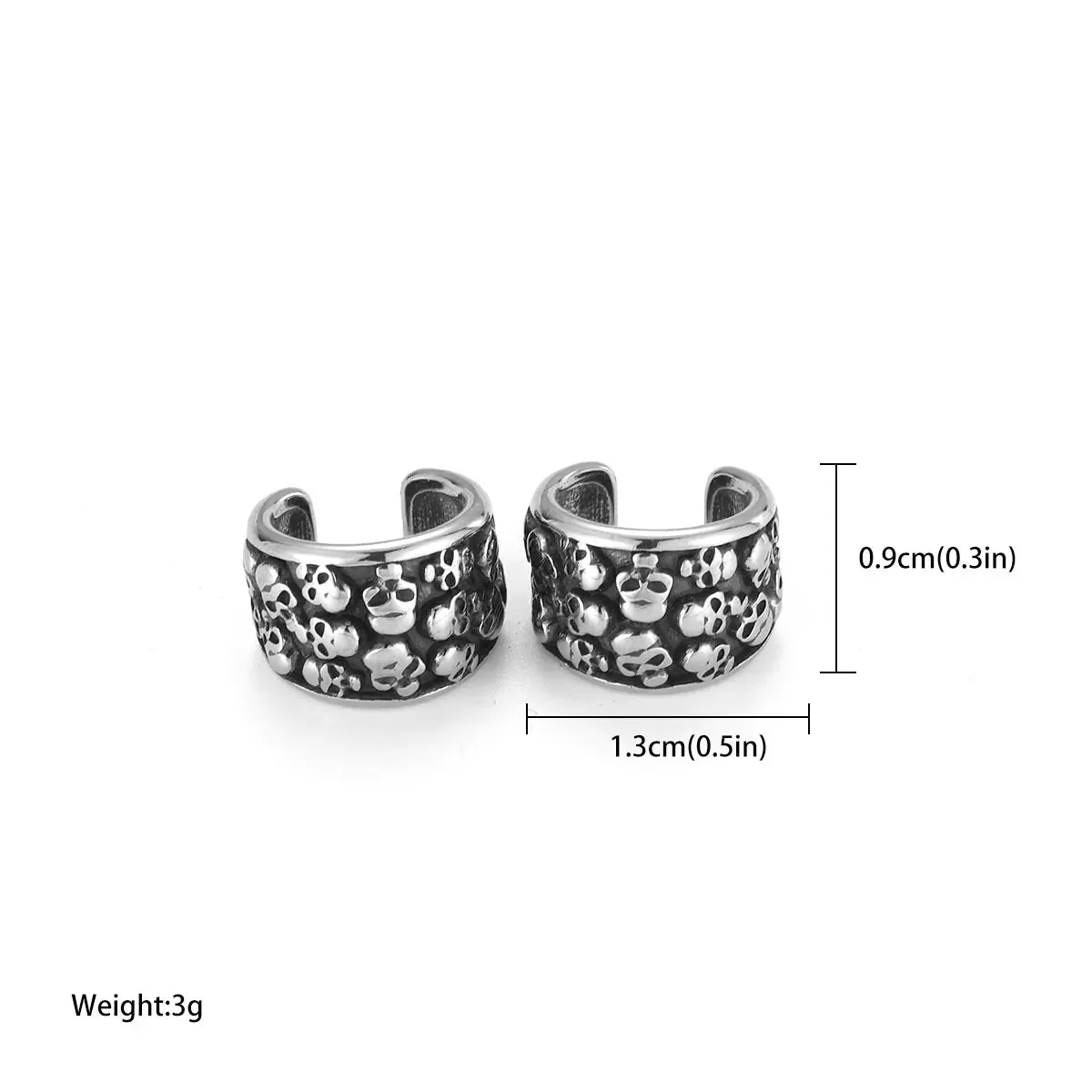 Stainless Steel Polished Skull Clip Viking Earring